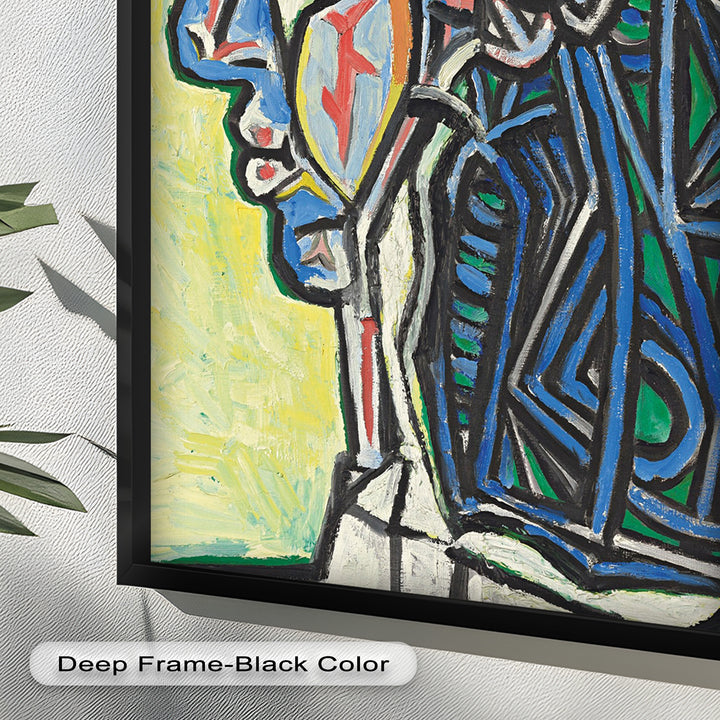 Angular Gaze – Geometric Portrait with Blue and Green Lines Picasso Oil Painting