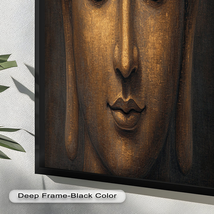 Golden Buddha Face Wall Art – Religious Oil Painting