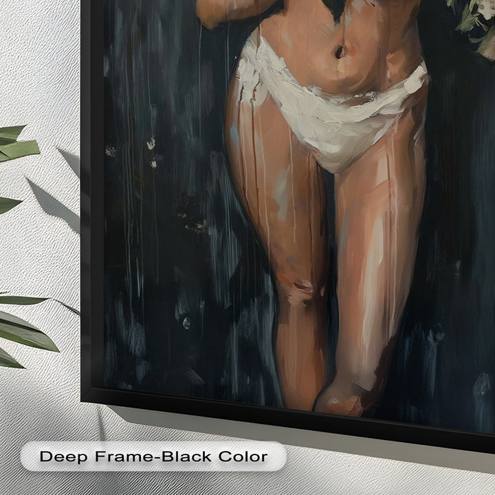 Floral Embrace – Abstract Nude with Blooming Bouquet Oil Painting