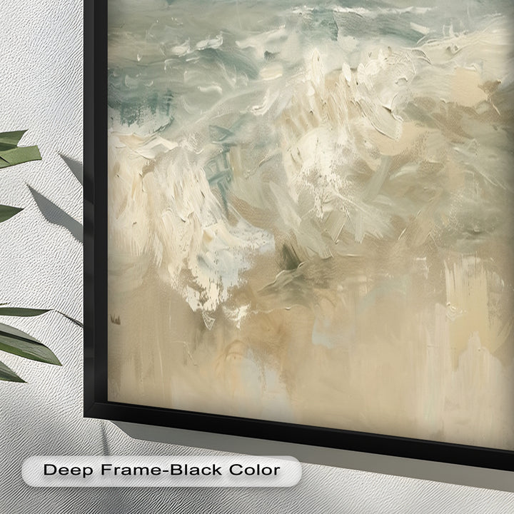 Modern Earthy Green Abstract Landscape – Coastal Serenity Oil Painting