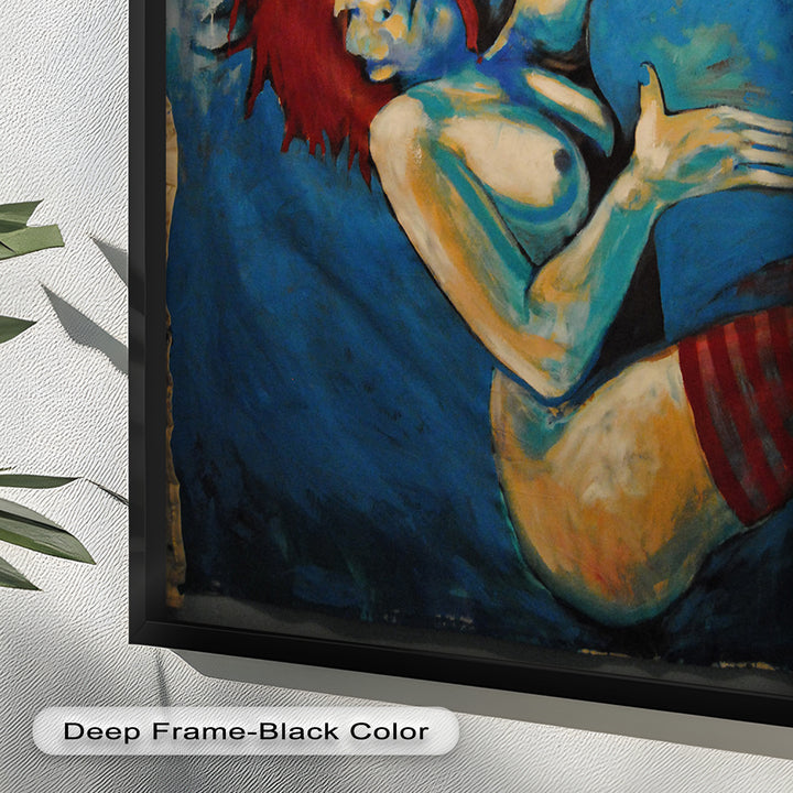 Descent in Blue – Expressionist Female Nude Picasso Oil Painting