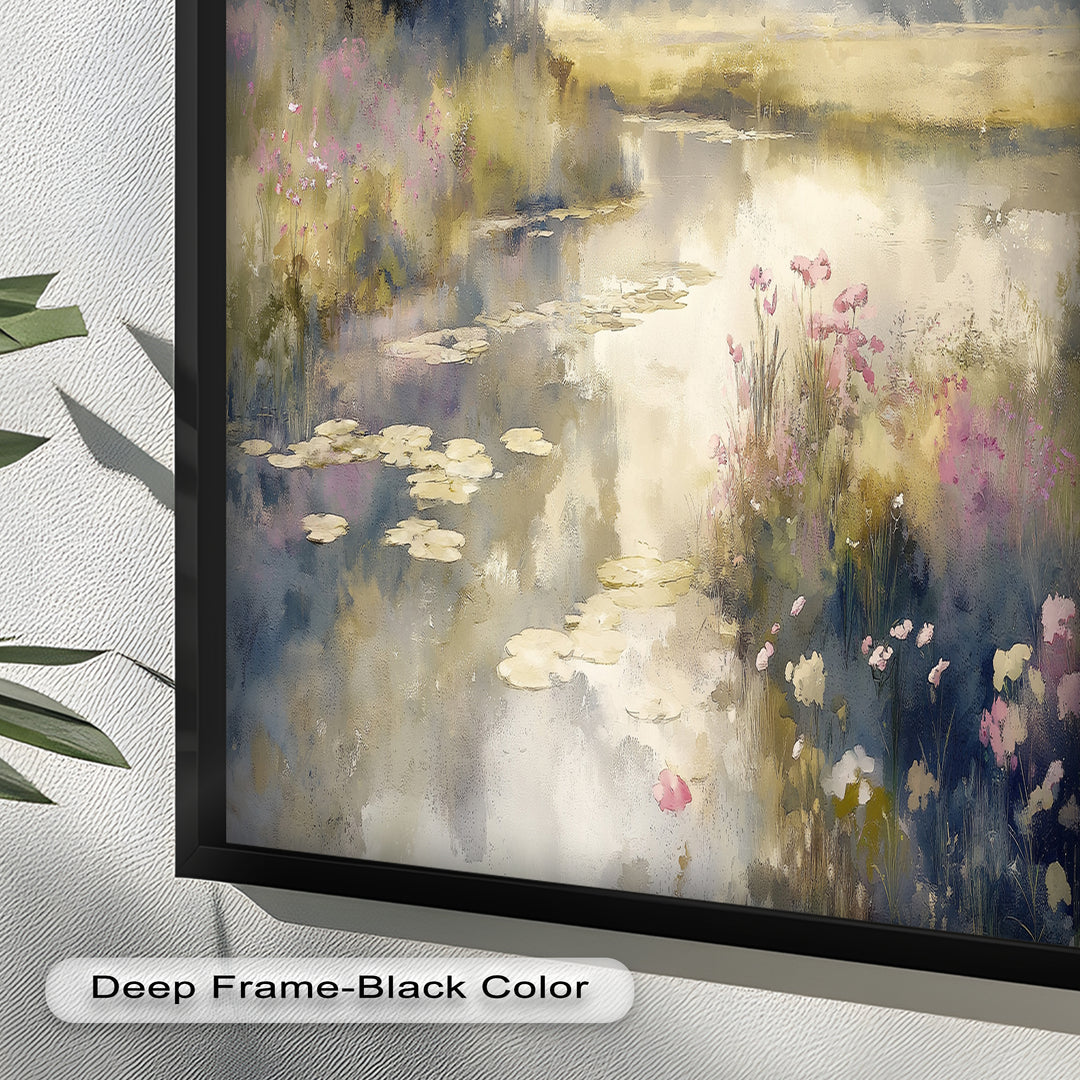 Soft Floral Riverside Wall Art – Romantic Nature Oil Painting