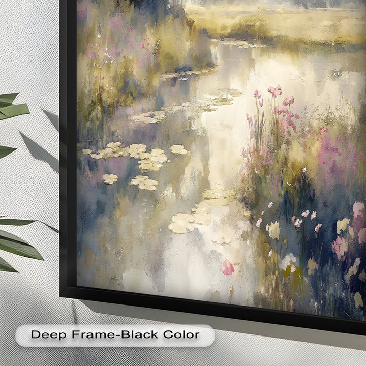 Soft Floral Riverside Wall Art – Romantic Nature Oil Painting