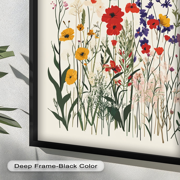 Wild Meadow Bloom – Farbenfrohes botanisches Ölgemälde im Boho-Stil