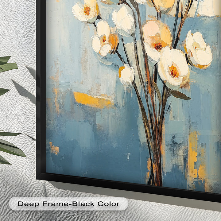 Golden Magnolia – White and Amber Blossoms Flower Oil Painting