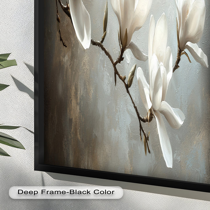 Magnolia Serenity – Cream Blossom Branch Flower Oil Painting