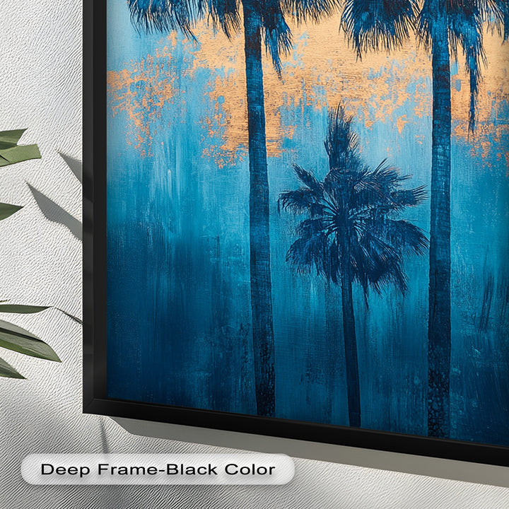 Blue Sunset Palms – Tropical Oil Painting
