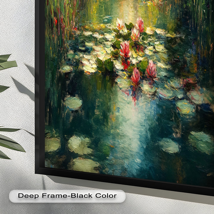 Tranquil Water Lilies in Sunlit Pond – Impressionist Oil Painting