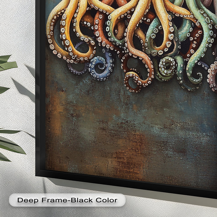 Whimsical Row of Octopuses – Colorful Sea Life Animal Oil Painting