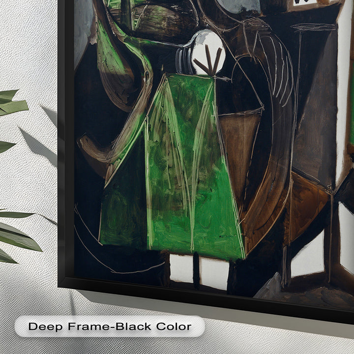 Figure by the Window – Abstract Green Interior Picasso Oil Painting