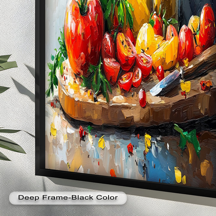 Tomato & Olive Oil Kitchen Art – Colorful Framed Oil Painting