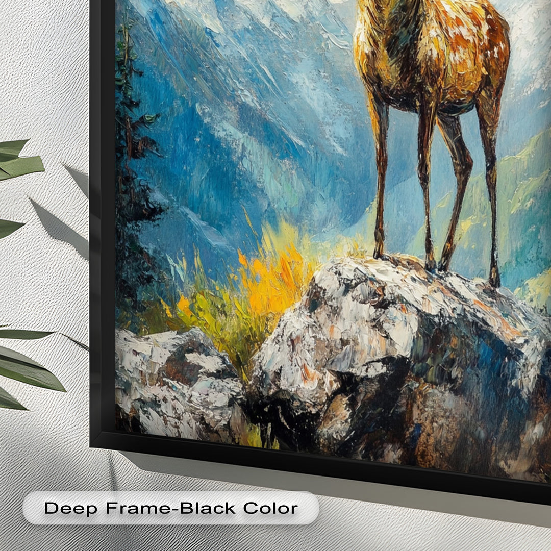 Stag in Mountain Landscape - Animal Oil Painting