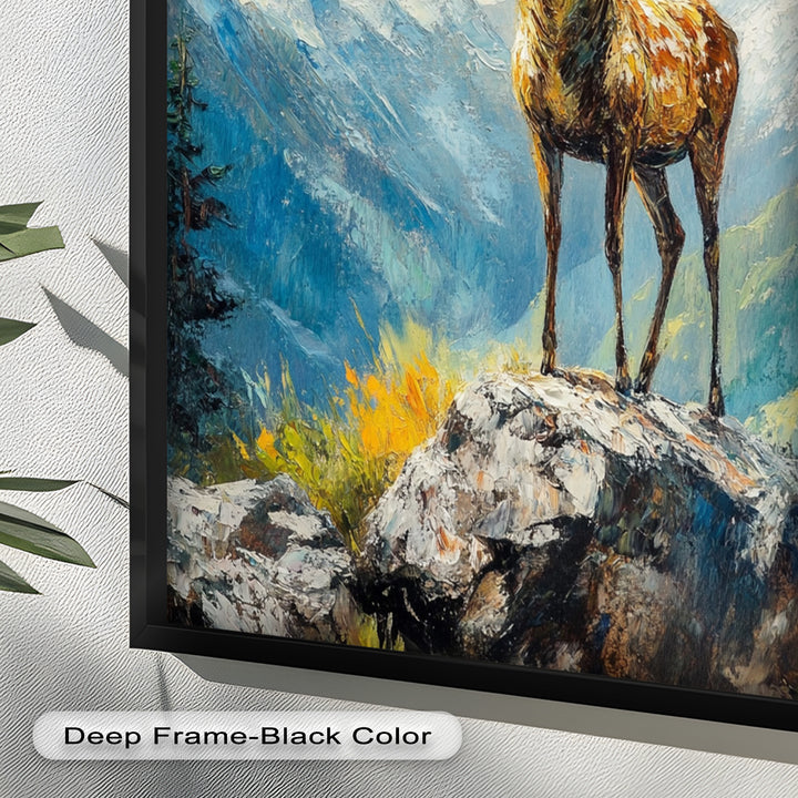 Stag in Mountain Landscape - Animal Oil Painting