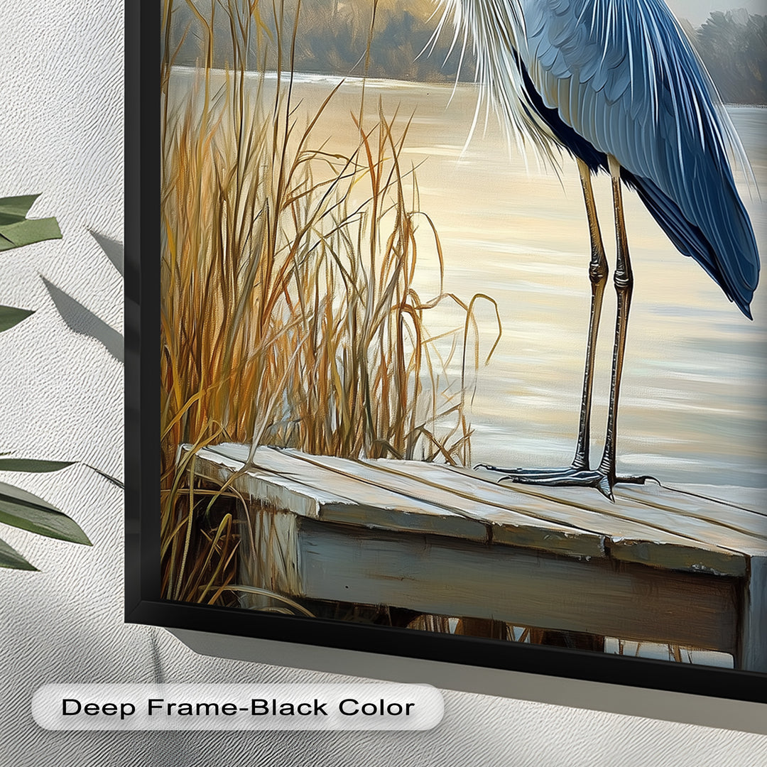 Majestic Heron in Misty Marshland - Animal Oil Painting