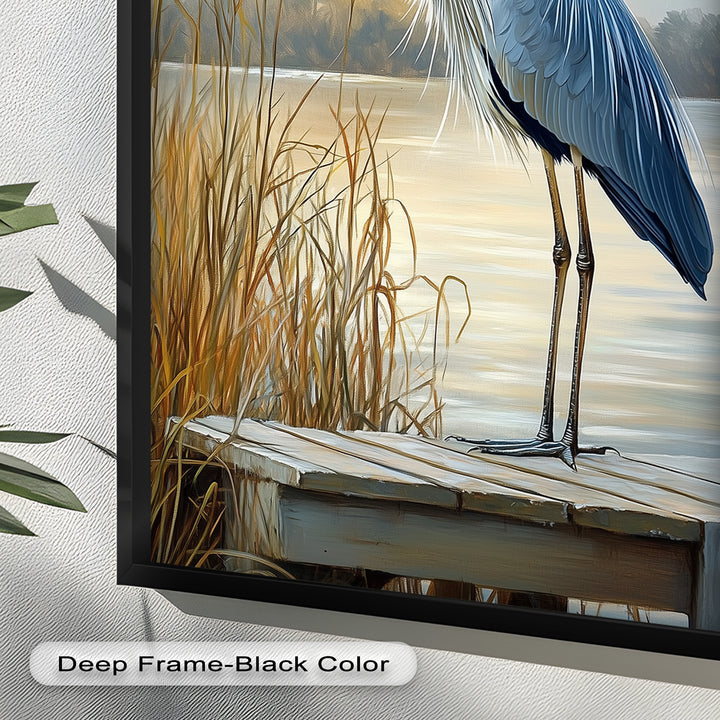Majestic Heron in Misty Marshland - Animal Oil Painting