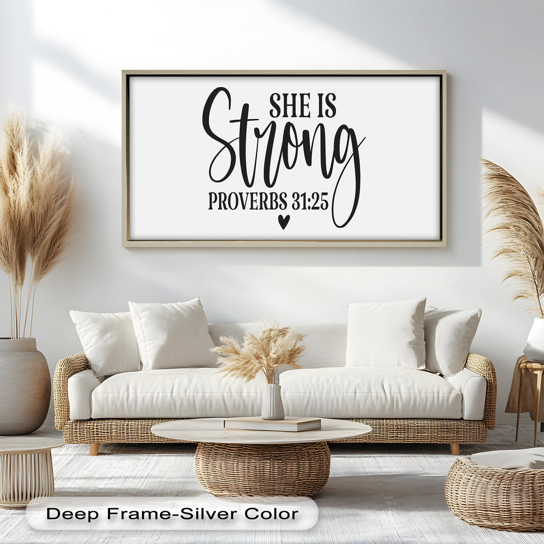 Empowering Bible Verse Oil Painting – “She is Strong” Christian Wall Art