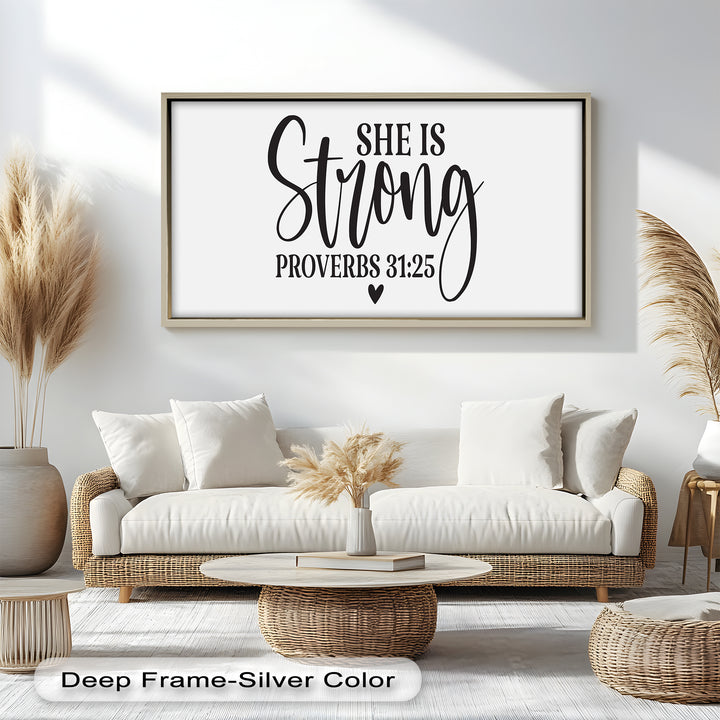 Empowering Bible Verse Oil Painting – “She is Strong” Christian Wall Art