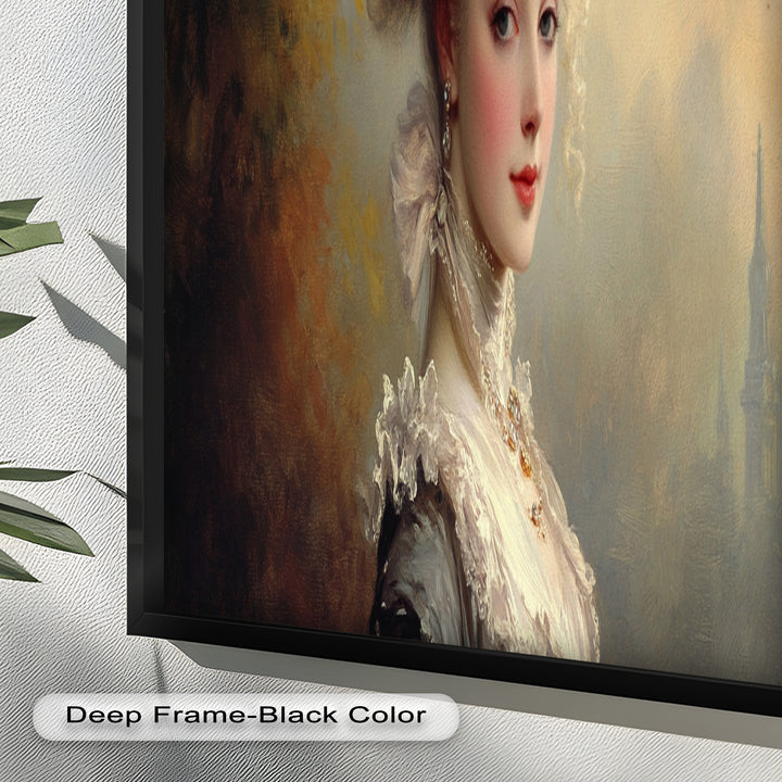 Rococo Grace Oil Painting – Portrait of a Noblewoman in Ivory Lace