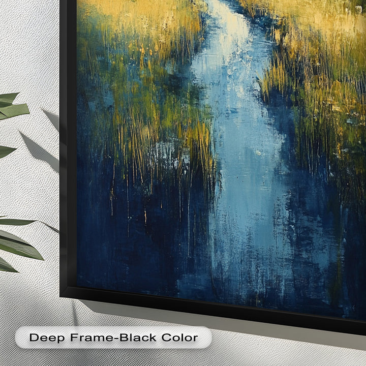 Golden Fields and Blue Stream – Contemporary Landscape Oil Painting