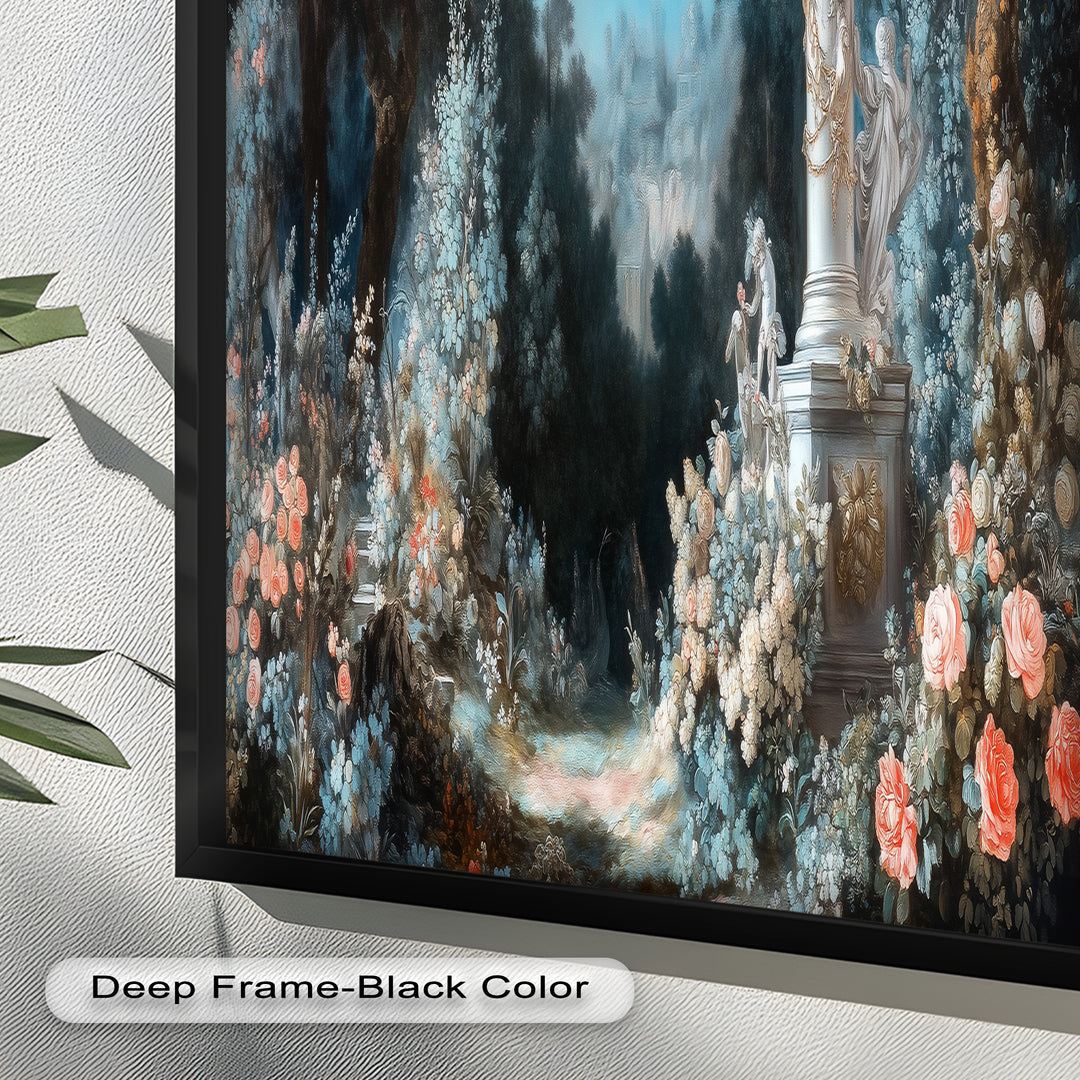 Moonlit Garden with Classical Column – Romantic Rococo Oil Painting