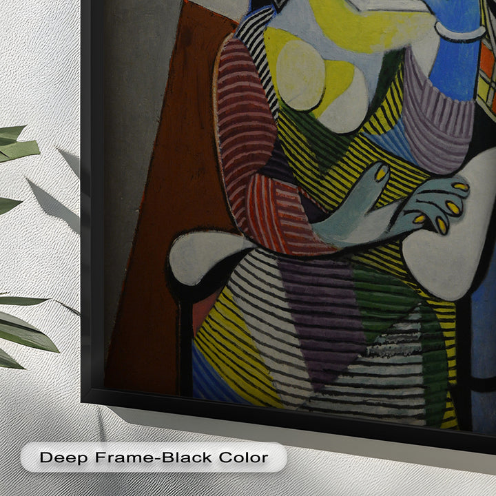 Striped Serenity – Colorful Woman in Hat Picasso Oil Painting