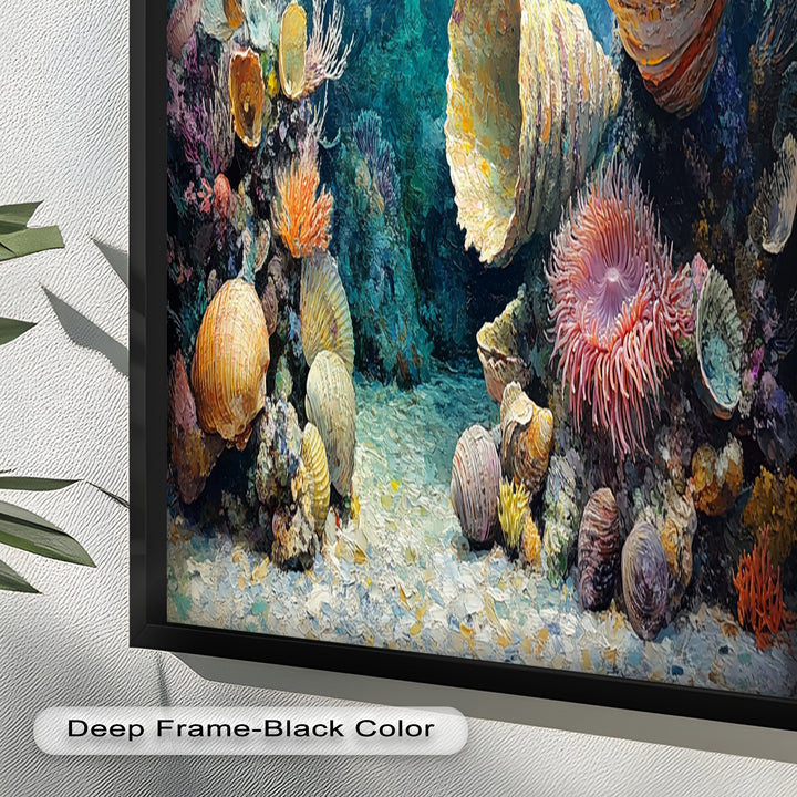 Diver Exploring Coral Reefs with Giant Shells - Animal Oil Painting
