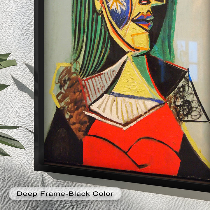 Strahlender Blick – Frau mit rotem Hut, kubistisches Porträt, Picasso-Ölgemälde