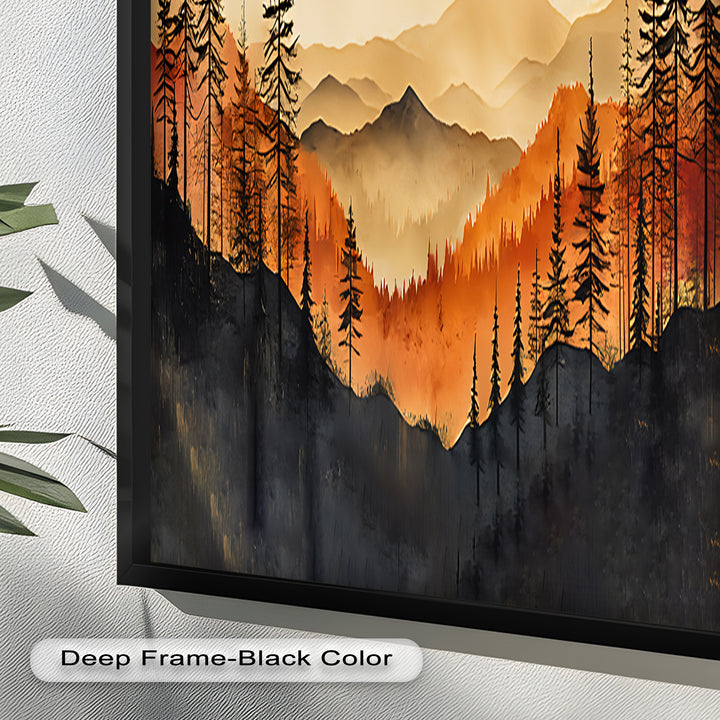 Red Sunset Landscape - Forest Oil Painting