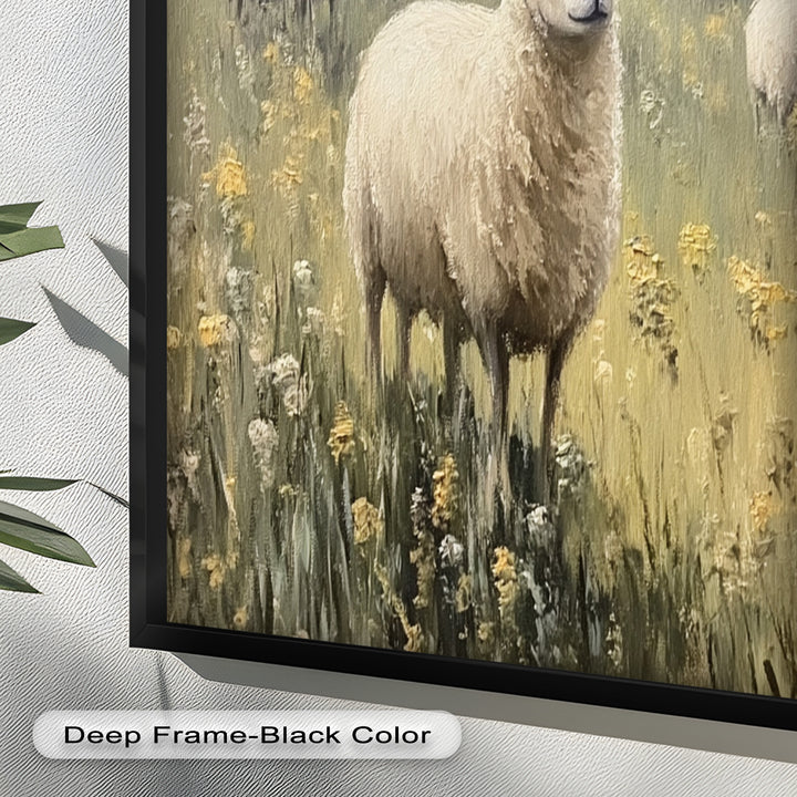 Sheep in Spring Meadow – Pastoral Oil Painting