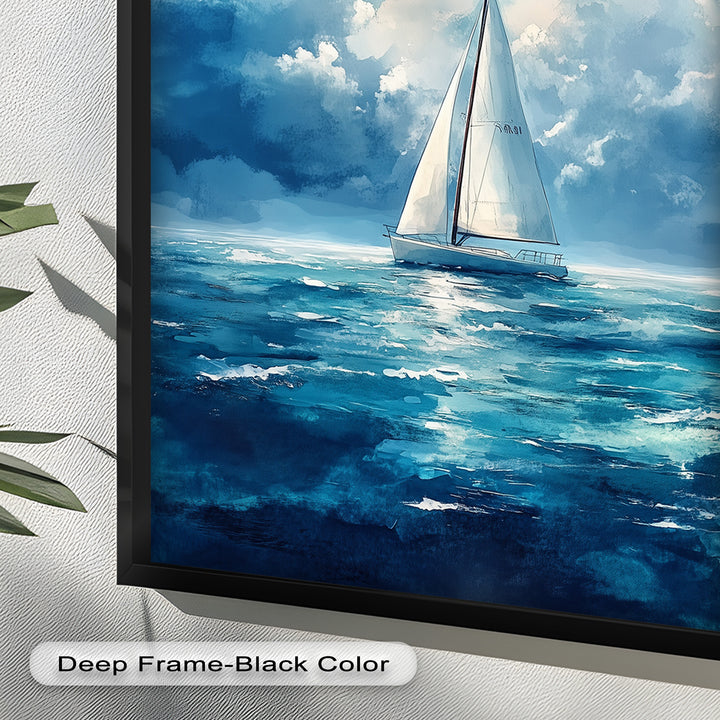 Blue Sky – White Sailboat Oil Painting