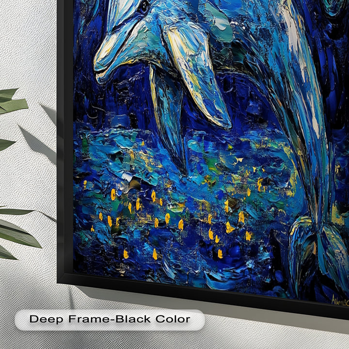 Starry Night Dolphin in Ocean Dreamscape – Animal Oil Painting