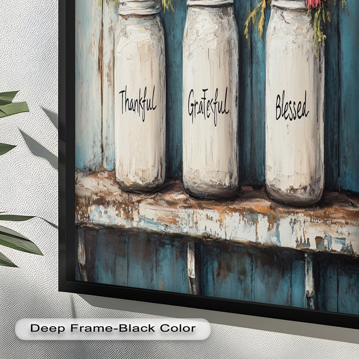 Thankful Grateful Blessed – Floral Jar Oil Painting