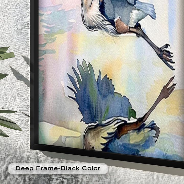 Flying Heron Bird Wall Art – Elegant Nature Oil Painting