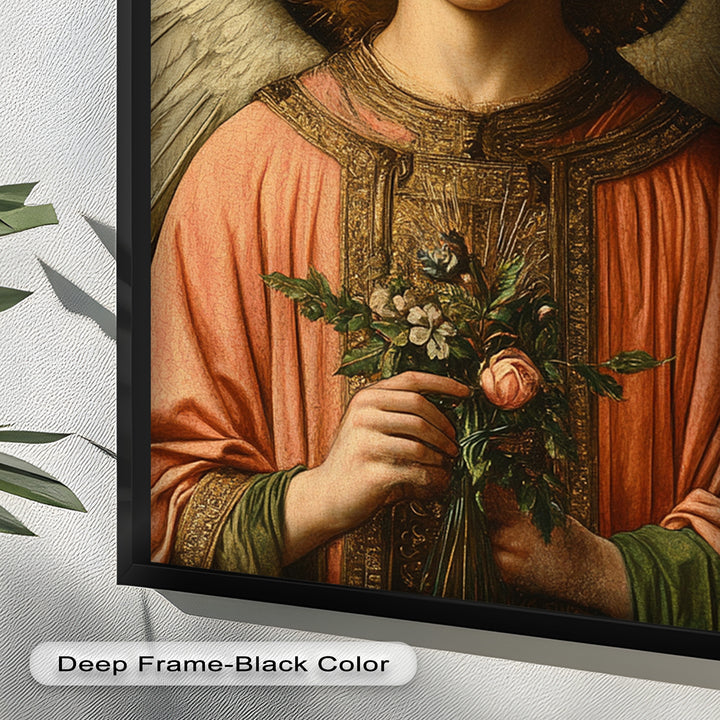 Angel Holding Flowers Wall Art – Religious Oil Painting