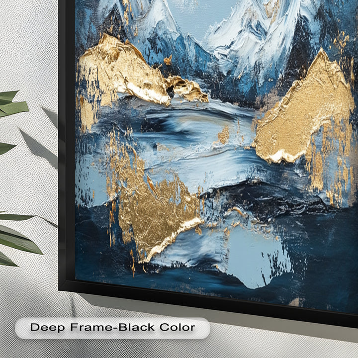 Arctic Peaks – Abstraktes Ölgemälde mit Bergmotiven in Blau und Gold