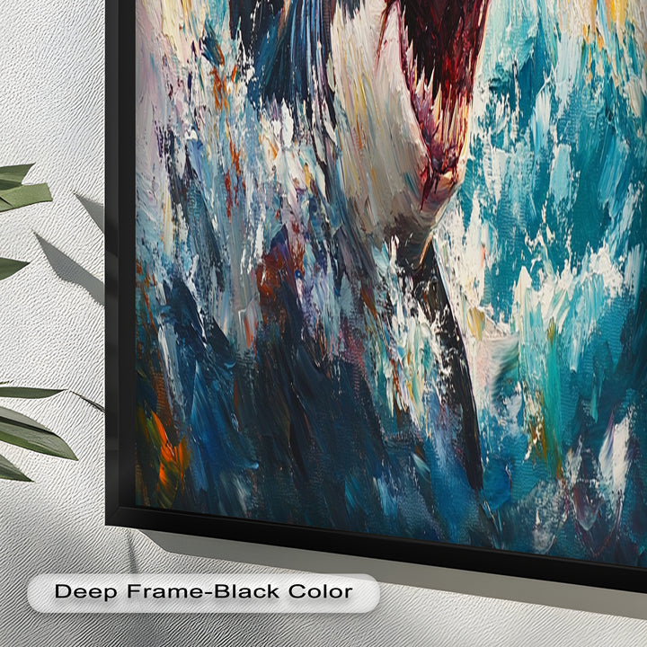 Ferocious Shark Emerging from Turbulent Waters – Animal Oil Painting