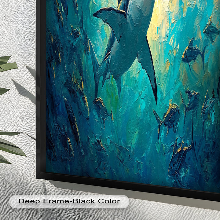 Great White Shark in Sunlit Ocean Depths – Animal Oil Painting