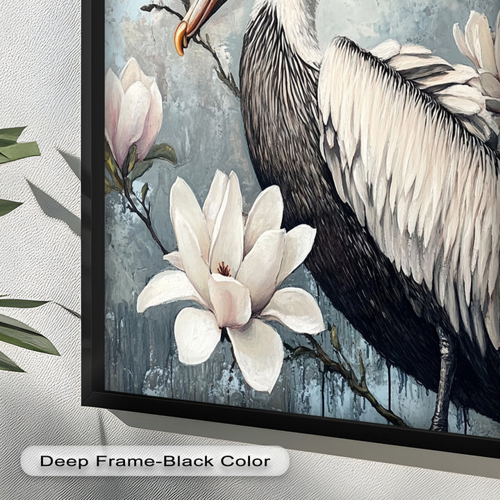 White Pelican Among Magnolia Blossoms - Animal Oil Painting