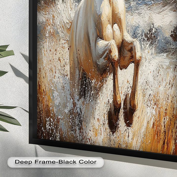 White Horse Art – Gerahmtes Ölgemälde mit Pferd