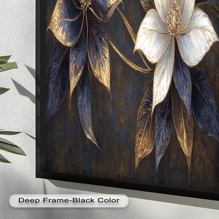 Blue Floral Stained Art – Botanical Oil Painting