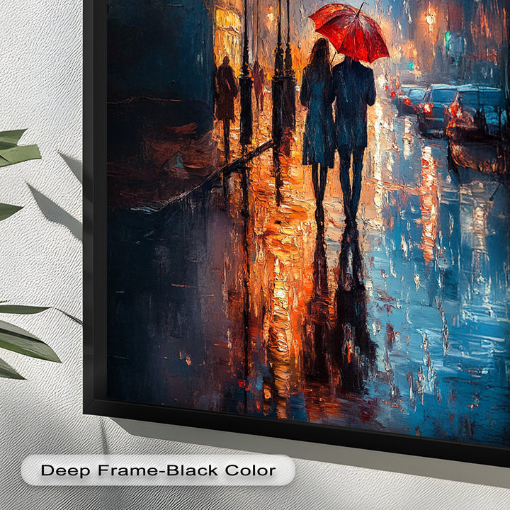 Lovers in the Rain – Romantic Night Street Oil Painting