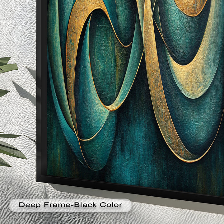 Infinity Loop Abstract – Teal & Gold Modern Oil Painting