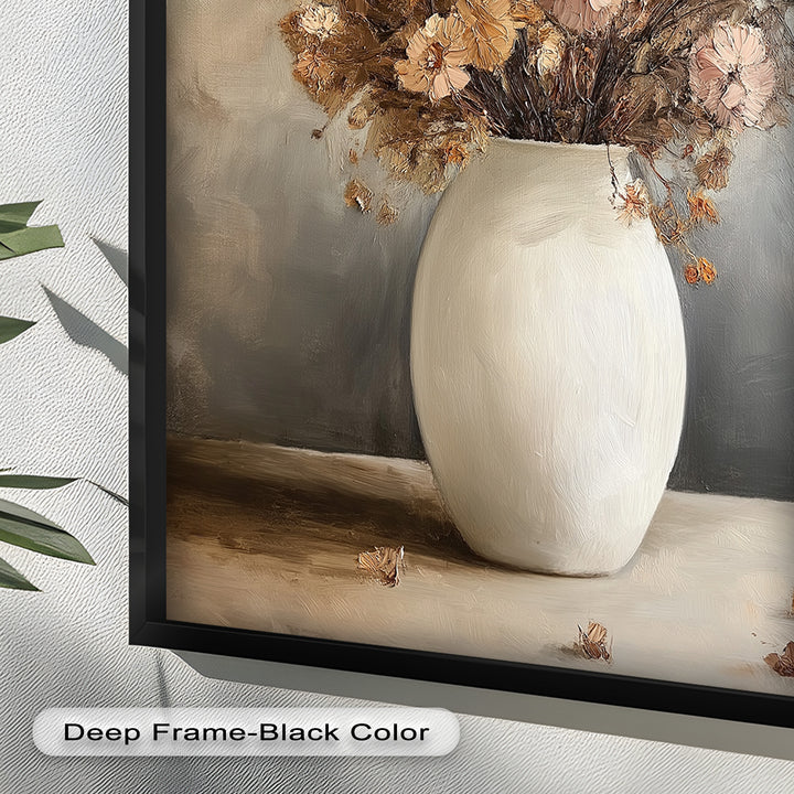 Brown Bouquet in White Vase - Flower Oil Painting