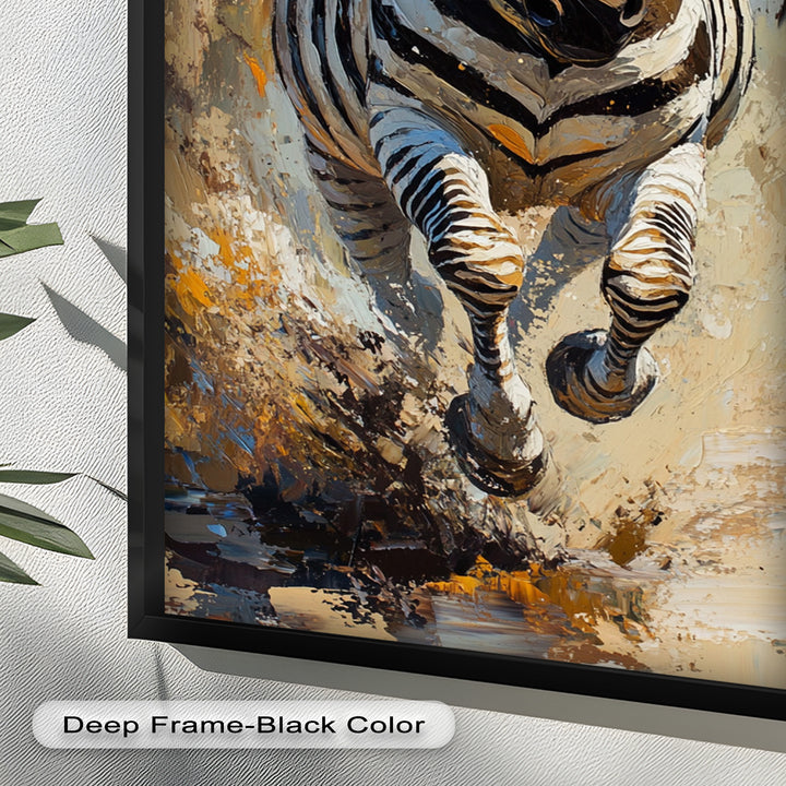 Charging Zebra in Dust Storm – Wildlife Animal Oil Painting