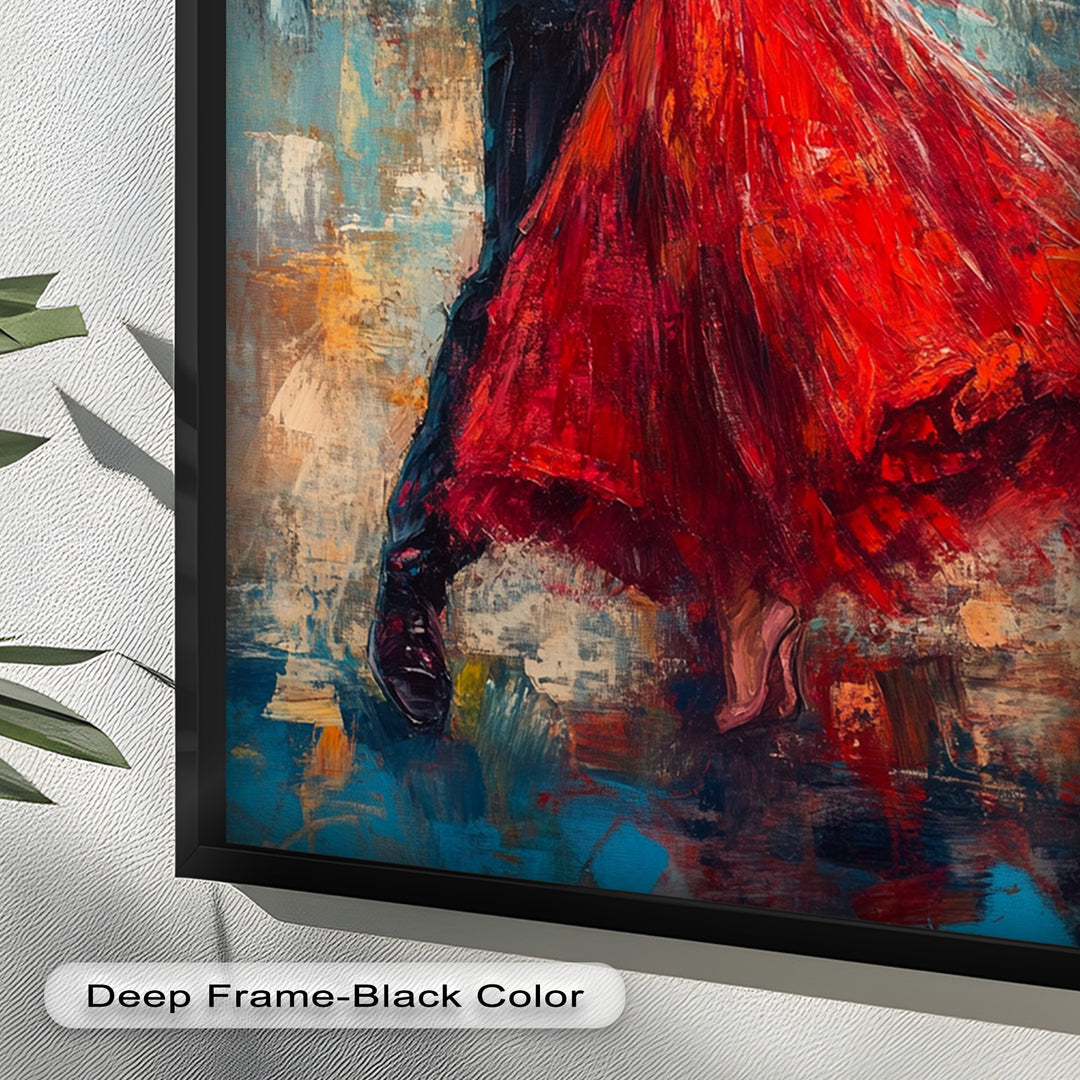 Flamenco Fire – Romantic Couple in Red Dress Oil Painting