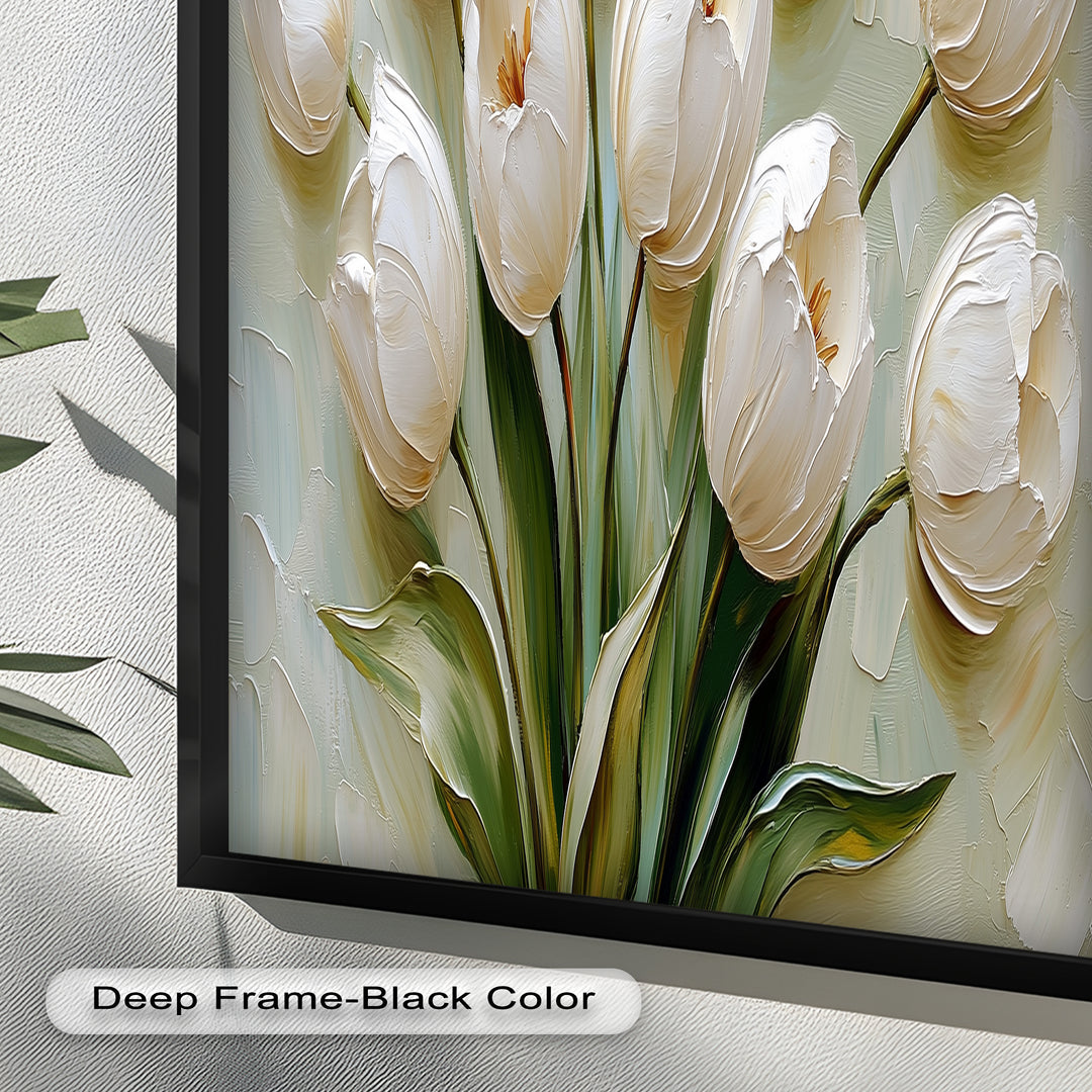 Whispers of Spring – Creamy White Tulip Bouquet Flower Oil Painting