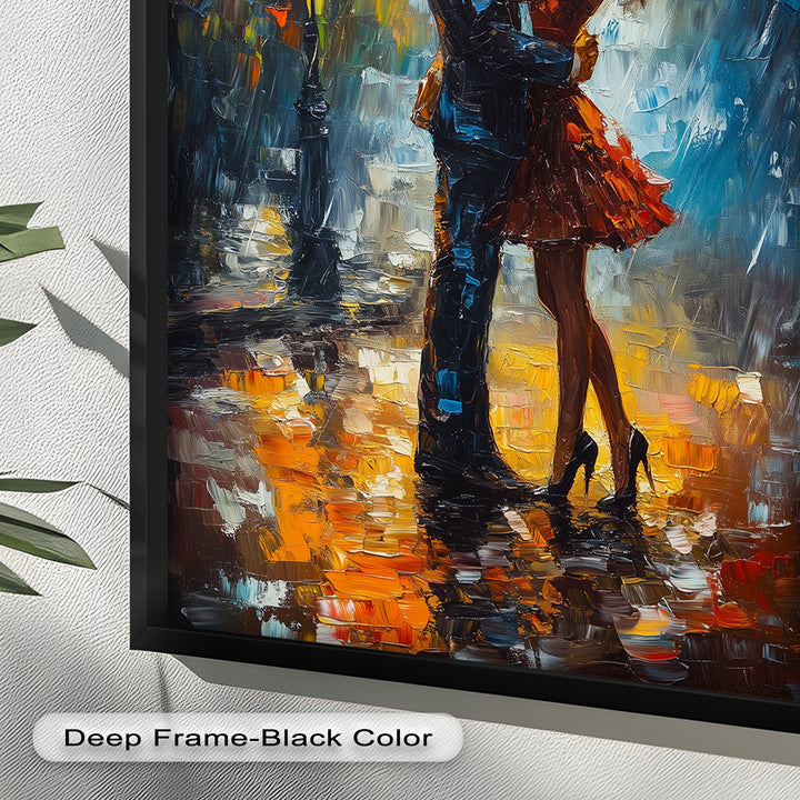 Evening Embrace – Romantic Rainy Street Scene Love Oil Painting