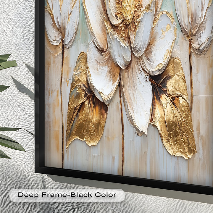 Golden Bloom Lotus – Floral Oil Painting