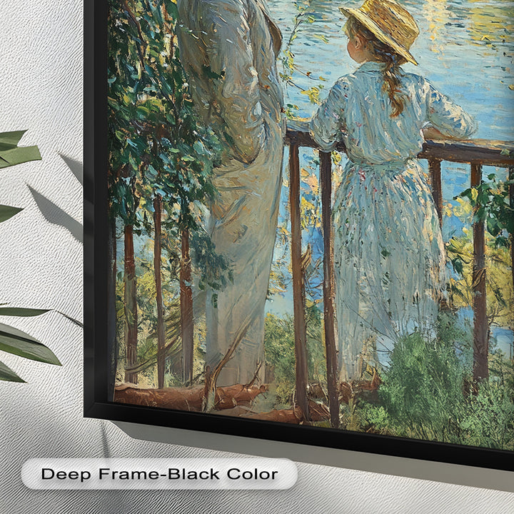 Father and Daughter by the Lake - Impressionist Oil Painting