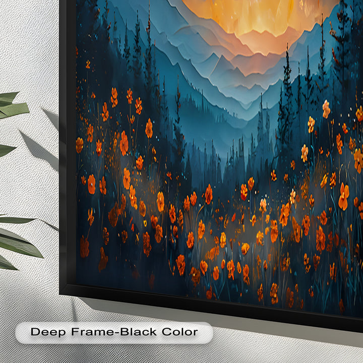 Moonlit Mountain Landscape-Floral Oil Painting